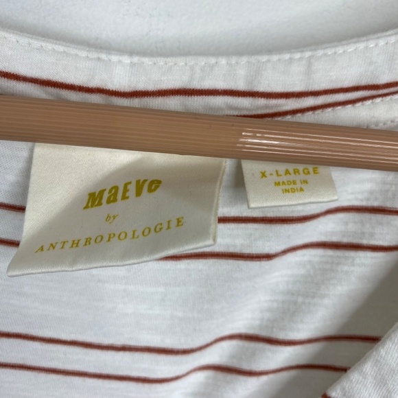 Anthropologie Maeve Alayne Tunic Top XL Babydoll Cottage Y2K Fairy White Stripe - Picture 7 of 11